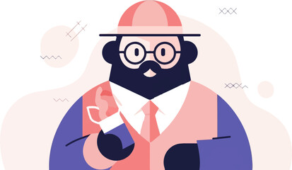 Fototapeta premium A stylized, flat illustrated man with a beard and glasses in a vest