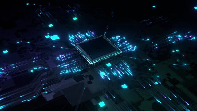 未来の高度な技術と革新を象徴する回路基板上のマイクロチップ