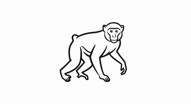 A simple black outline drawing of a monkey walking