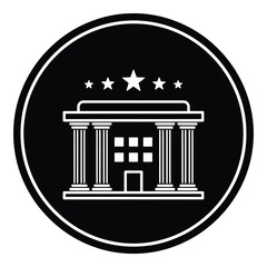 Obraz premium Icon of a building with columns and stars on top in a circle icon