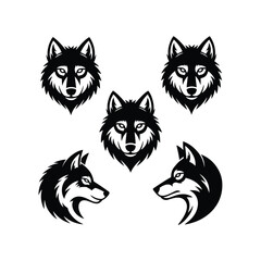 Obraz premium Five striking wolf heads presented in a dramatic black silhouette