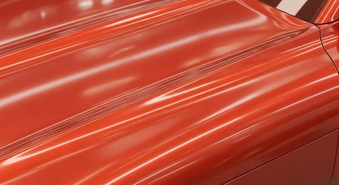 Close-up of a Shiny Red Car Surface with Reflections.