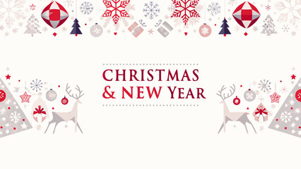Festive christmas and new year background with reindeer and ornaments © Etika