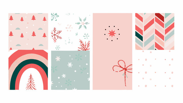 Collection of festive digital papers with winter and holiday patterns