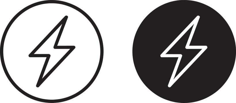 Lightning bolt in circle symbol black and white