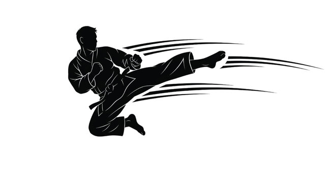 
A martial artist in a dynamic kicking pose