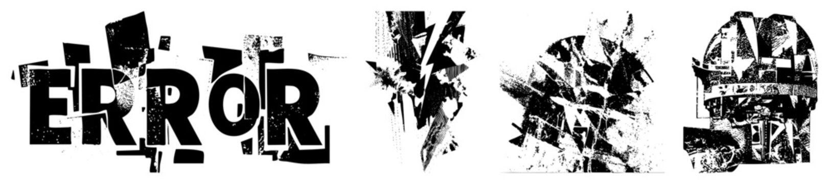 Distorted error text with glitched letterforms, abstract geometric, digital typography, broken font design, pixelated vector art.