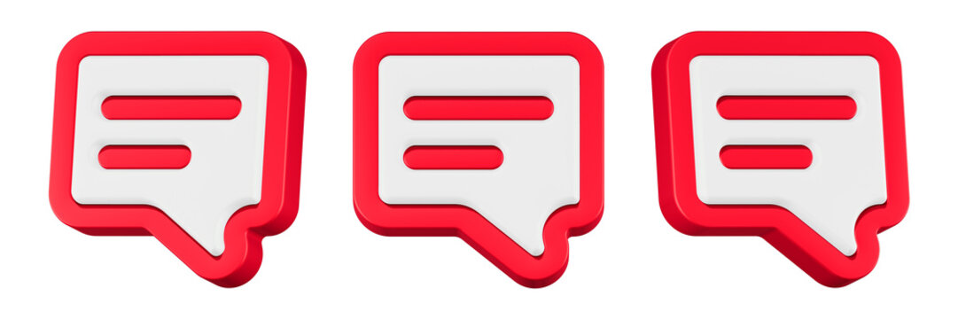 chat icon 3d render red bubble