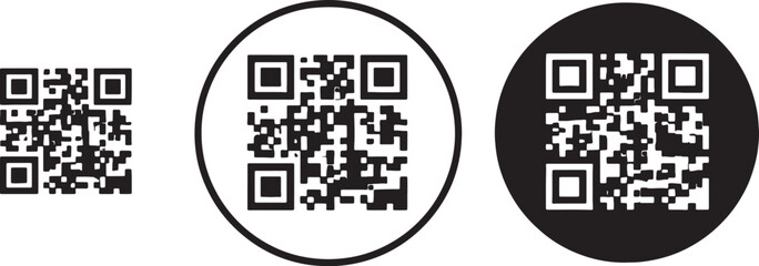 Fototapeta premium Three different black and white q r codes in various shapes also transparent background qr code square