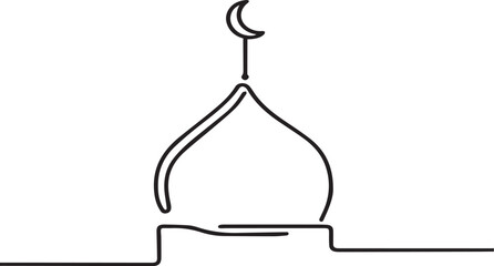 A minimalist line drawing of a mosque dome with a crescent moon © Nishu