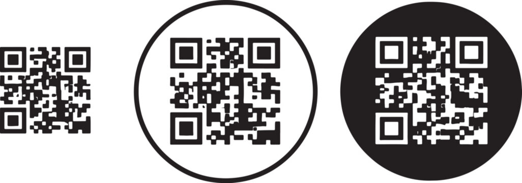 Three different black and white q r codes in various shapes also transparent background qr code square