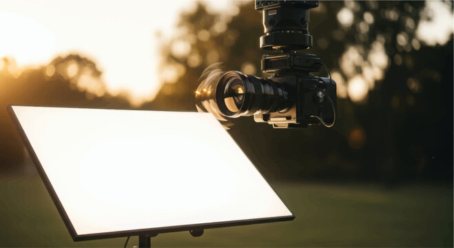 Professional camera setup capturing the serene beauty of nature at sunset