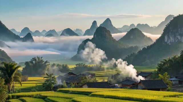 Panoramic view of Tianyuan Mountain Village landscape