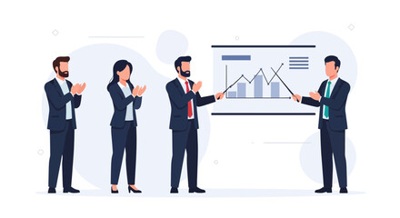 Fototapeta premium Business team presenting financial growth chart on screen, clapping in success