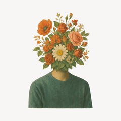 Fototapeta premium Surreal floral head portrait art.