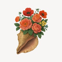 Fototapeta premium Vibrant floral arrangement in shell