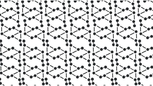 Large molecular networks or atomic structures move across the screen as a common mass.