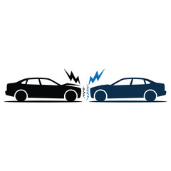 Fototapeta premium Car accident icon set, car crash icons in vector style, depicting collisions, vehicle damage, and traffic accidents, isolated on white background, minimal line and glyph design for safety, insurance