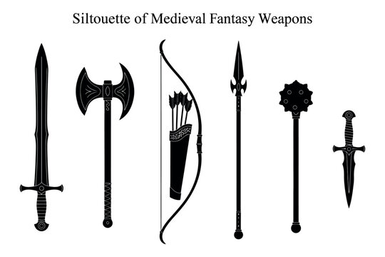 Selection of medieval fantasy weapons for historical and fictional use