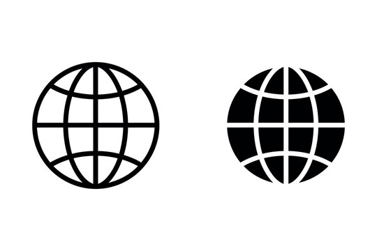 A pair of simple globe icons in black and white