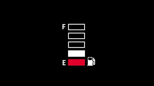 A vertical fuel gauge icon with a red indicator at the bottom signifies that the gas tank is nearly empty and requires an immediate refill now