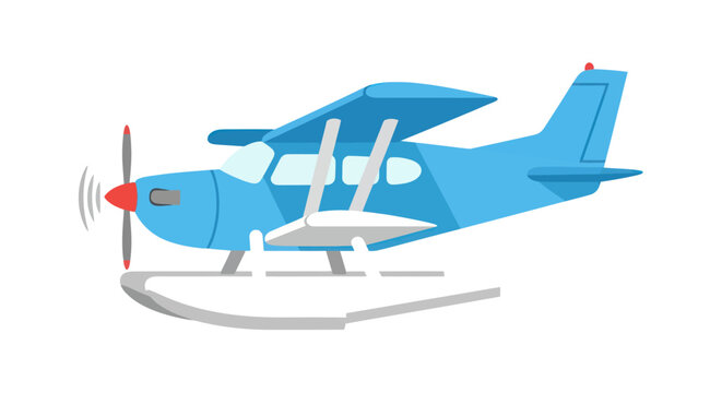 Blue Cartoon Seaplane with Propeller.