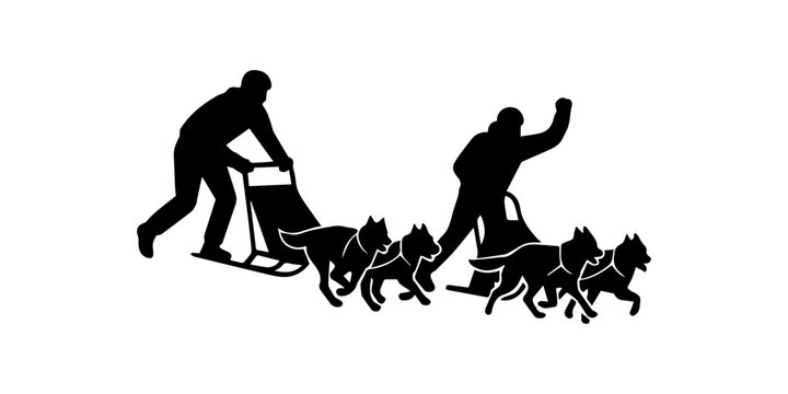 Mushers driving dog sled team racing competition
