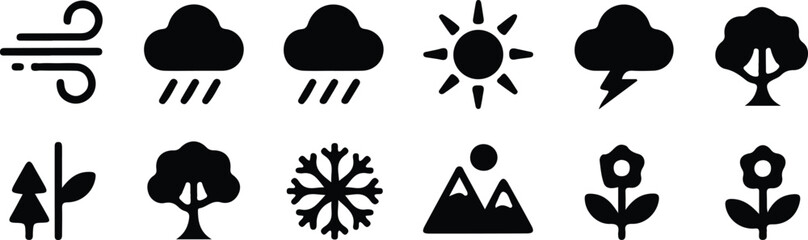 hand drawn seasonal weather black icon silhouette vector illustration design  © Ammara