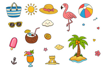 Obraz premium Cute Summer Beach Elements Collection Vector Illustration