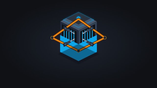 Isometric Abstract Server Cube with Robotic Arm Illustration
