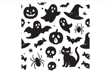Fototapeta premium A collection of black silhouettes depicting various halloween themed icons