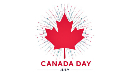 Fototapeta premium Canada day text with a red maple leaf above and the year 2023 below on a white background in a centered composition