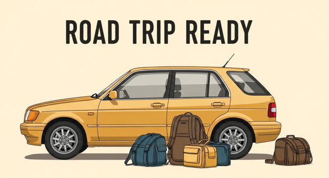 Road Trip Ready - Car Packed with Luggage for Adventure.