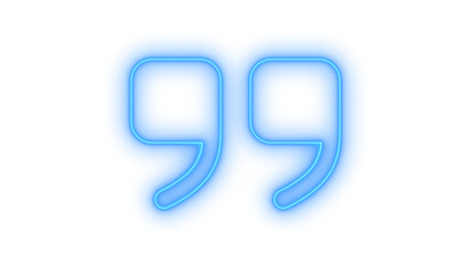 Colorful glowing neon blue quotation marks icon isolated on transparent background. Quote symbol. Speech bubble. Text element. Citation mark. Typographic sign. Punctuation.