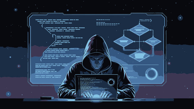 Hacker Coding in the Dark vector illustration