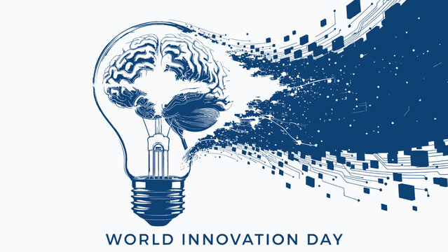 World Innovation Day Concept with Brain in Lightbulb