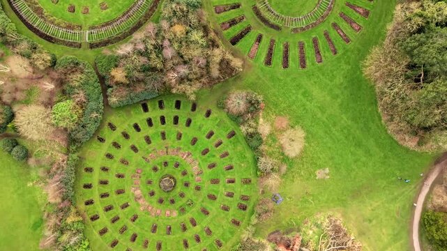 Top-down 4K 60FPS aerial video of Sir Thomas and Lady Dixon Park in Belfast, Northern Ireland on a sunny day. Produced with Rec709 color.