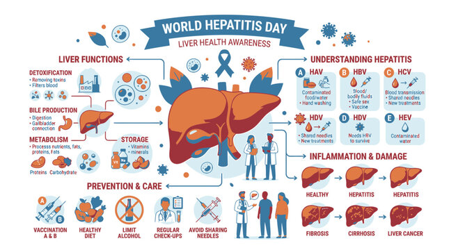World Hepatitis Day Infographic Liver Health Awareness vector illustration