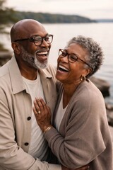 Fototapeta premium Joyful senior couple embracing outdoors.