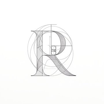 Geometric Letter R Construction with Golden Ratio Proportions
