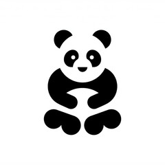 Fototapeta premium Minimalist panda logo vector illustration featuring a simple geometric panda icon with clean lines and modern flat design style. This modern animal logo uses solid color shapes with balanced centered 