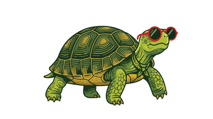 Fototapeta premium Cool Turtle Wearing Sunglasses and a Necklace.