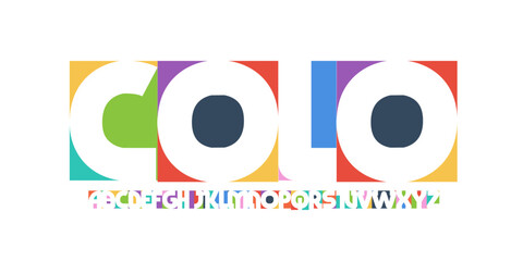 Color Geometric Shape Font Logo Alphabet Letter Set Modern Typography, Bright Colorful Creative Typographic Design, Trendy Innovate Title Text Headline Logotype. Block Cutout Fonts. Vector Typeface © artyway