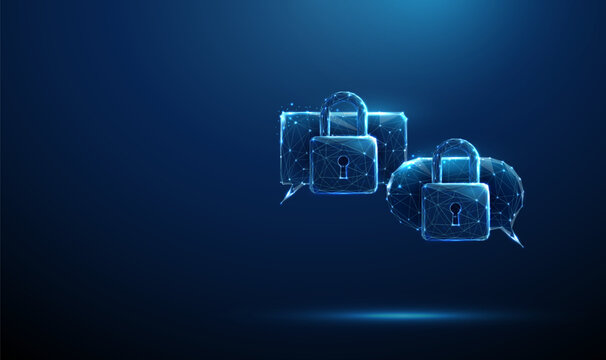 3d two blue speech bubbles with padlocks. Secure communication channel, encrypted messaging, confidential information exchange, cybersecurity dialogue concept