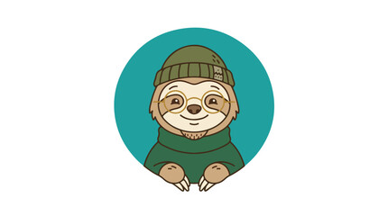 Fototapeta premium Cute Sloth Wearing a Beanie and Scarf Illustration.
