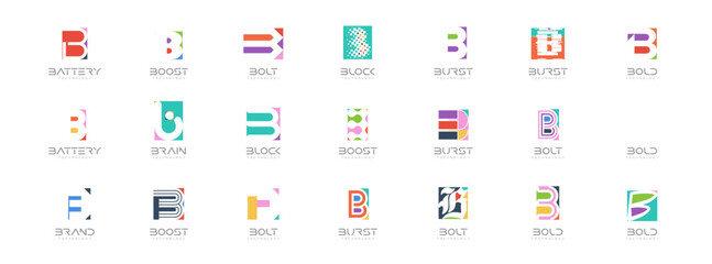 Colourful Letter B Logo Collection Fun Geometric Shape Style, Modern Minimalist Creative Branding for Business Identity Design. Monogram Set for Startups, Businesses, Companies. Vector Illustration © artyway