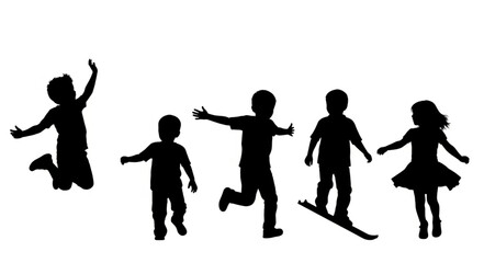 Obraz premium Children Silhouettes Playing Together.