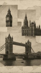 Obraz premium Vintage London architecture collage mobile wallpaper