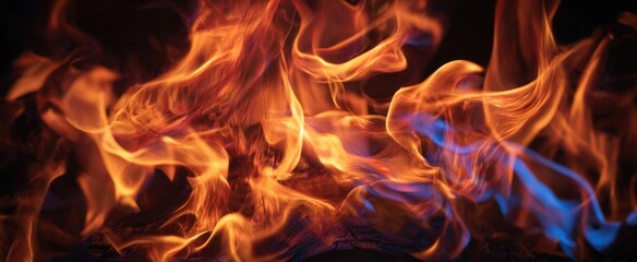 Fototapeta premium The Fire Dances in Vivid Orange and Blue Flames Creating Abstract Fiery Motion