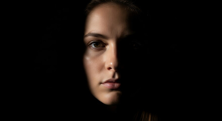 Fototapeta premium Portrait of a beautiful young brunette woman with long dark hair and striking eyes in a glamorous studio fashion look